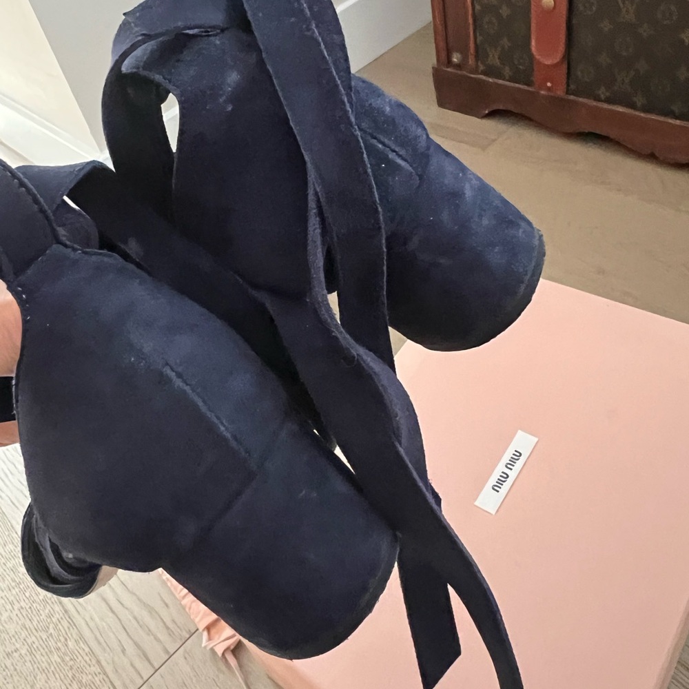 Miu Miu Blue Suede Lace-Up Strappy Heels – Size 36.5 - Picture 3 of 6
